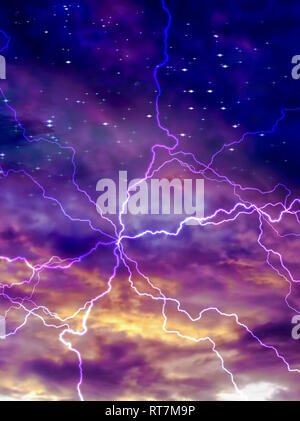 Colorful night sky with arc of electric charge Stock Photo