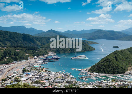 Picton town and Marlborough Sounds in New Zealand Stock Photo