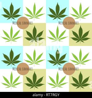 Hemp leaves seamless pattern. Medical cannabis concept. Vector Stock Vector