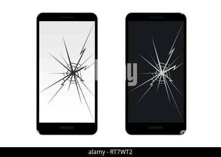 broken mobile phone display with crack vector illustration EPS10 Stock Vector