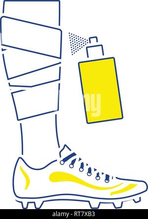 Icon of football bandaged leg with aerosol anesthetic. Thin line design. Vector illustration. Stock Vector
