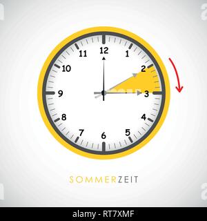 summer time clock daylight saving time with red arrow vector illustration EPS10 Stock Vector