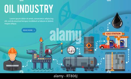 Oil Industry Banner Infographics Stock Vector