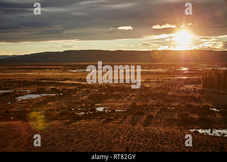Argentina, Rio Chico, Patagonian steppe at sunset Stock Photo