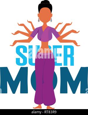 Multitasking super mom concept with Indian woman Stock Vector