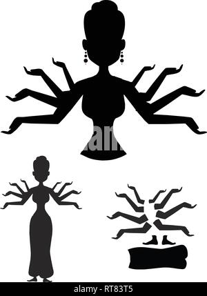 multitasking housewife on white background. Concept of supermom and superwoman Stock Vector