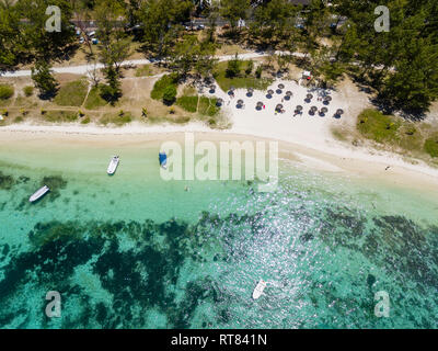 Mauritius, East Coast, Indian Ocean, Aerial view of beach Belle Mare Stock Photo