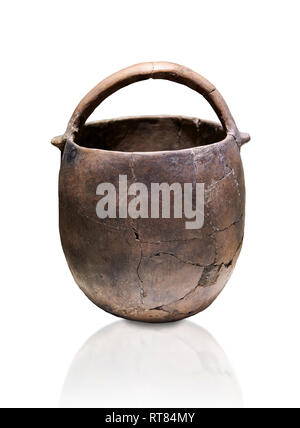 Neolithic terracotta pot with handle. 6000 BC. Catalhoyuk Collections. Museum of Anatolian Civilisations, Ankara Stock Photo