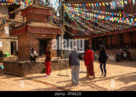 Nepal, Kathmandu Valley, Bhaktapur, Golmadhi, Buddhist stupa at junction of Inacho Bahal Hindu shrine home to Sri Indravarta Mahvihara Stock Photo