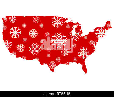 Map of the USA with snowflakes Stock Photo - Alamy