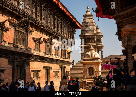 Nepal, Kathmandu Valley, Bhaktapur, Durbar Square, Fasidega Temple and 55 Windows Palace Stock Photo