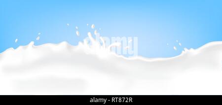 flow cow milk crown splash closeup blue background vector illustration Stock Vector