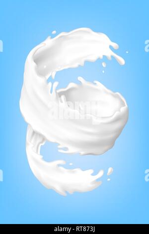 Big milk splash and pouring vector realistic illustration isolated on blue background vector illustration Stock Vector