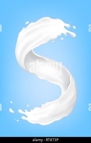 Big milk splash and pouring vector realistic illustration isolated on blue background vector illustration Stock Vector