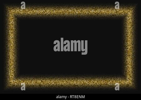 Golden Glitter Halftone Dotted Frame Isolated On Black. Gold Explosion Of Confetti. Digitally Generated Image. Editable template. Vector Illustration, Stock Vector