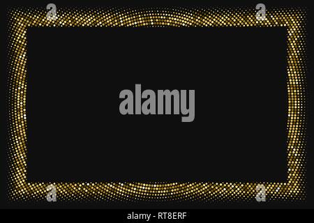 Golden Glitter Halftone Dotted Frame Isolated On Black. Gold Explosion Of Confetti. Digitally Generated Image. Editable template. Vector Illustration, Stock Vector