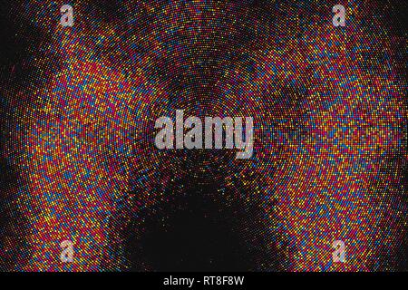 Colored Halftone Texture On Black Background. Fade Explosion Of Confetti. Modern Colorful Dotted Futuristic Backdrop. Digitally Generated Image. Pop A Stock Vector