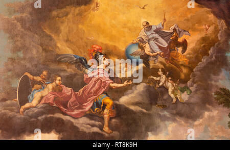 PALMA DE MALLORCA, SPAIN - JANUARY 27, 2019: The painting of God the Creator and St. Michael archangel in presbytery of church San Miguel by Juan Munt Stock Photo