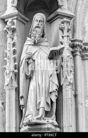 PALMA DE MALLORCA, SPAIN - JANUARY 27, 2019: The gothic statue Saint Anthony of Egypt (eremite) on the main portal of church Iglesia de San Miguel by  Stock Photo
