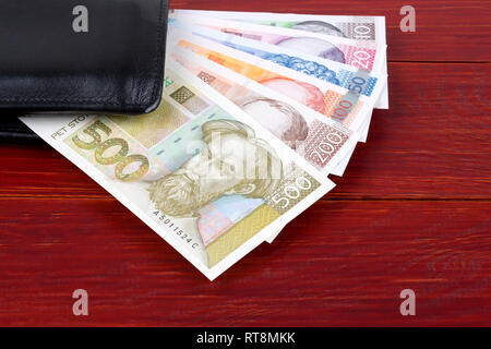 Croatian money in the black wallet Stock Photo