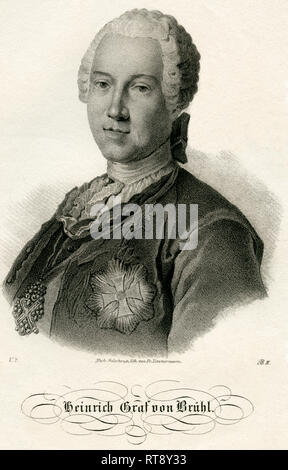 Heinrich Count von Brühl, Polish - Saxon Statesman, lithography from the book: 'Saxony ' -  museum for Saxon fatherland ', lithography by Fr. Zimmermann, around 1840., Additional-Rights-Clearance-Info-Not-Available Stock Photo