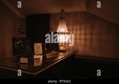YEREVAN, ARMENIA - Jan 31, 2019: Concierge's desk in a fancy hotel Stock Photo