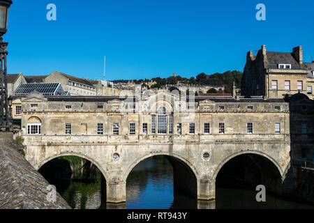 A view of Pulteney Bridge across the River Avon in Bath, designed by Robert Adam in Palladian style Stock Photo