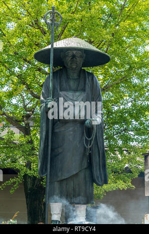 Kyoto, Japan - August 21, 2017 : Bronze statue of the legendary monk Kukai (Kobo Daishi) at To-ji Temple Kyoto Stock Photo