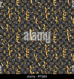 Exploding party popper with bright golden serpentine and confetti, seamless pattern on transparent background Stock Vector