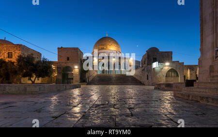 The Dome of the Rock field view under blue sky at sunrise, Old City of Palestinian. Stock Photo