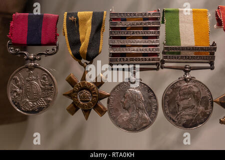 Line of British Empire Medals for the early 20th Century, York Castle Museum, York, Yorkshire, UK. Stock Photo