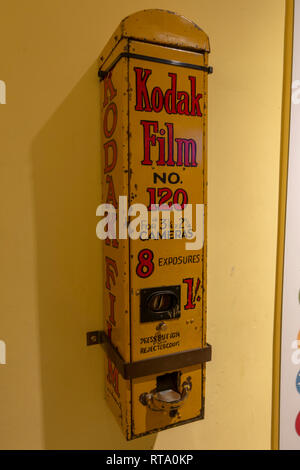 A wall mounted Kodak film No 120 dispenser, York Castle Museum, York, Yorkshire, UK. Stock Photo