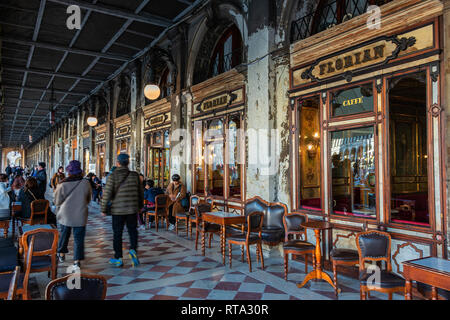 Cafe Florian is a coffee house located on Piazza San Marco in Venice. It is a major tourist attraction due to its central location and the traditional Stock Photo