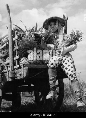 young farmer with the harvest of pineapple, island of Formosa in 1961 Stock Photo