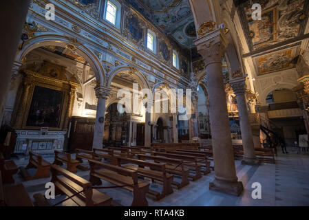 Inside Interior of Matera Cathedral - Cattedrale Basilica Pontificia di Maria Santissima della Bruna duomo. Matera, Italy - capital of culture 2019 Stock Photo