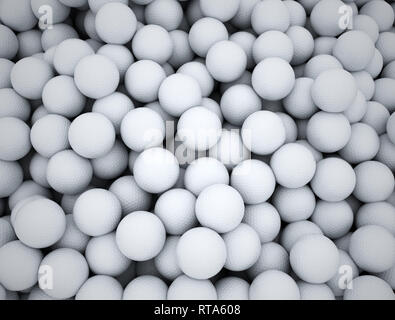 Group of golf balls in a big pile close up 3d illustration Stock Photo