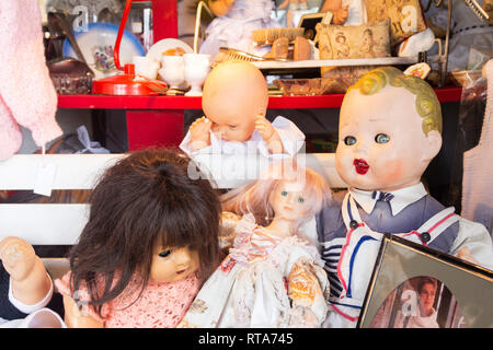 Buenos Aires State / Argentina 15/06/2014.Sale of antique dolls for collectors in Antiques Fair of Barrancas Station, San Isidro neighborhood. Stock Photo