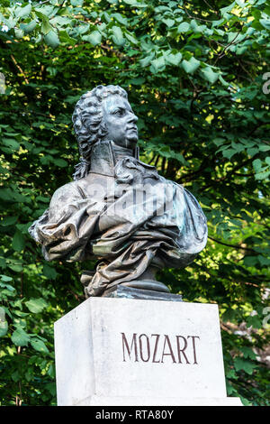 Monument to Mozart on the top of the Kapuzinerberg in Salzburg Austria Stock Photo