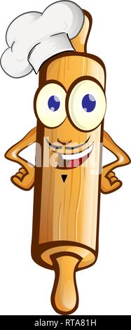 Chef rolling pin character cartoon isolated on white background Stock Vector