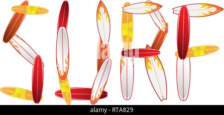 written with surfboards isolated on white background. vector illustration Stock Vector