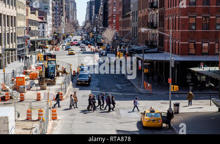 Elevated view of Meat packing district, New York City, with construction on left side, at Washington street. Mar 18, 2018 Stock Photo