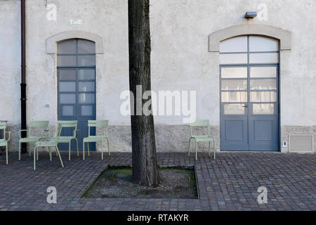 A detail of one of the courtyards of the Fondazione Prada cultural complex, Milan, Italy Stock Photo