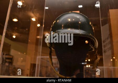 U.S. Navy M1 Steel Helmet, 1945. Accession # HRNM 1993-209D-003. The U.S.  military replaced World War One style helmets in 1941. The M1 helmet, which  replaced the M1917A1 design, was the most