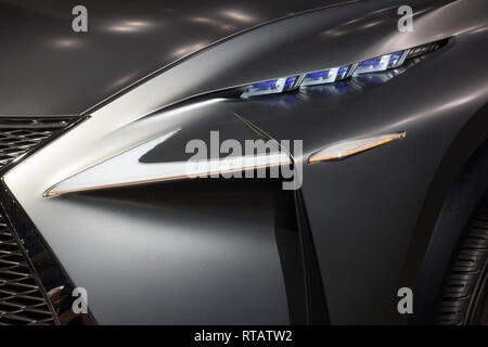 FRANKFURT, GERMANY - SEP 13, 2013: Lexus LF-NX headlight close up at the IAA 2013. Stock Photo