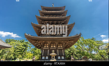 Five-story wooden pagoda (Go-Ju-No-To) at Kofuku-ji temple. Japan's National Treasure. Located at Noborioji District in Nara city, Japan Stock Photo