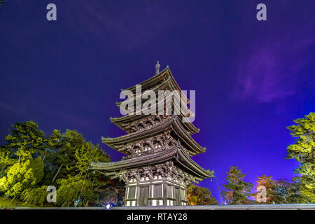 Late Night View of Five-story pagoda (Go-Ju-No-To) at Kofuku-ji temple. Japan's National Treasure. Located at Noborioji District in Nara city, Japan Stock Photo