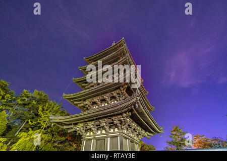 Late Night View of Five-story pagoda (Go-Ju-No-To) at Kofuku-ji temple. Japan's National Treasure. Located at Noborioji District in Nara city, Japan Stock Photo