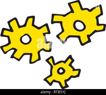 Creative vector hand drawing of gear wheels isolated on white. Stock Vector