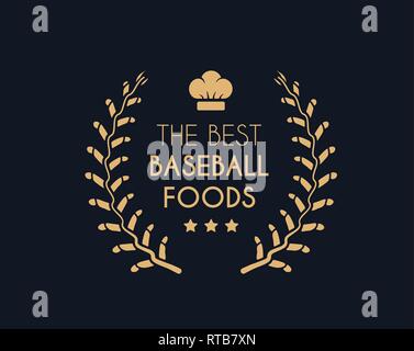 Emblem for the best baseball foods consisting of a wreath of baseball laces and chef hat. Vector Stock Vector