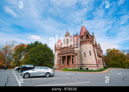 Wellesley Town Hall was built in 1883 with Richardsonian Romanesque style in Wellesley, Massachusetts, USA. Stock Photo